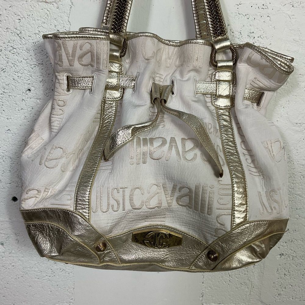Roberto Cavalier Just Cavali Vintage Metallic Logo Tote Shoulder Bag - Picture 3 of 14